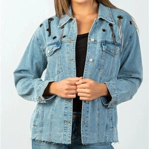 GROMMET & FRINGE DENIM JACKET